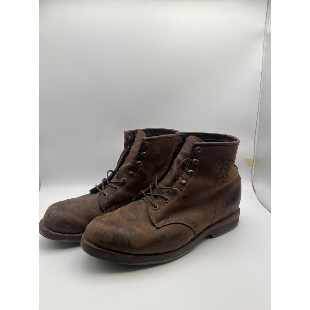 Chippewa Mens USA Handcrafted Brown Leather Service Boots Vibram Gumlite 12